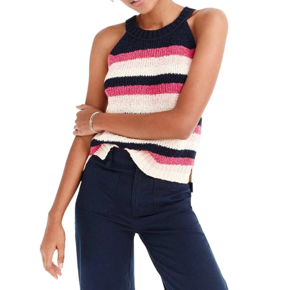 J. CREW | Blue & Pink Point Sur Sweater Halter Tank Top in Stripe | Size M